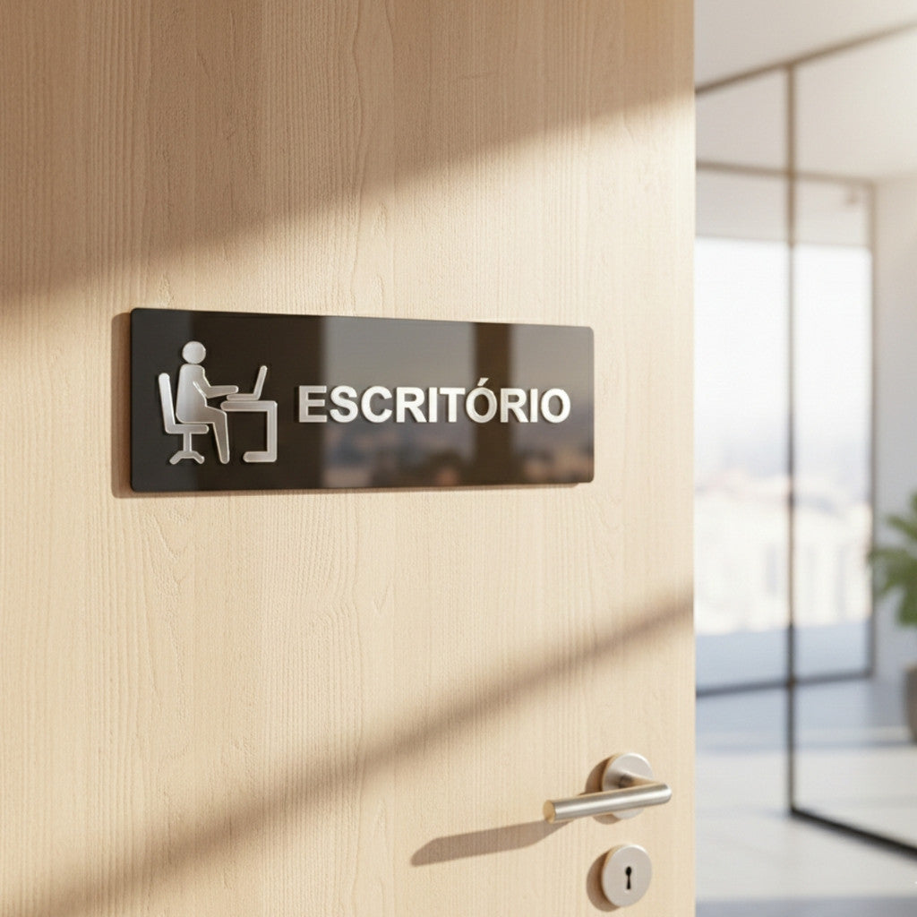 Sinalização Escritório Placa Porta Parede Indicação Empresa Minimalista Espelhado Sala