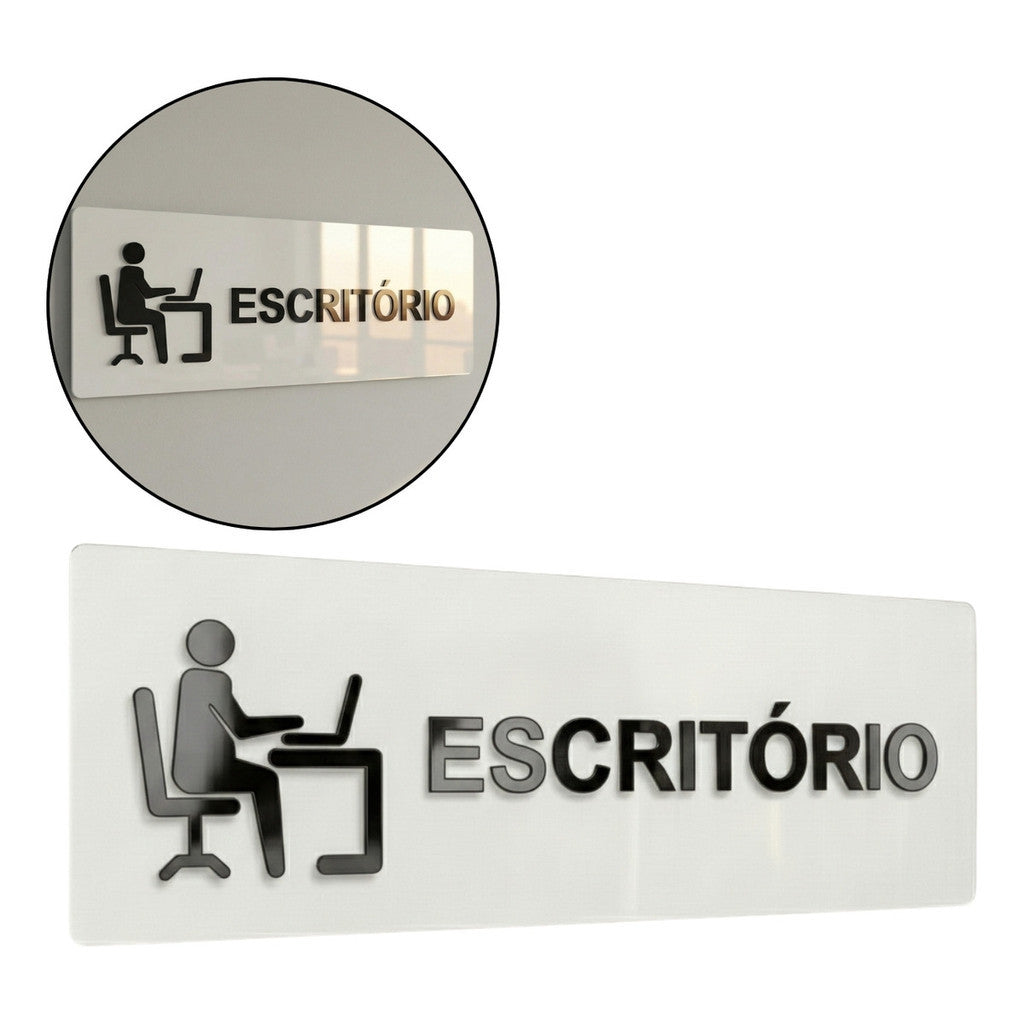 Sinalização Escritório Placa Porta Parede Indicação Empresa Minimalista Espelhado Sala