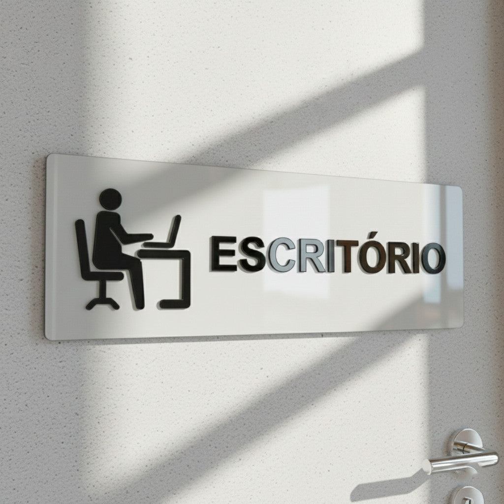Sinalização Escritório Placa Porta Parede Indicação Empresa Minimalista Espelhado Sala