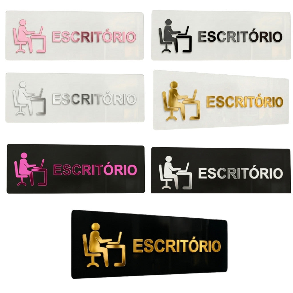 Sinalização Escritório Placa Porta Parede Indicação Empresa Minimalista Espelhado Sala