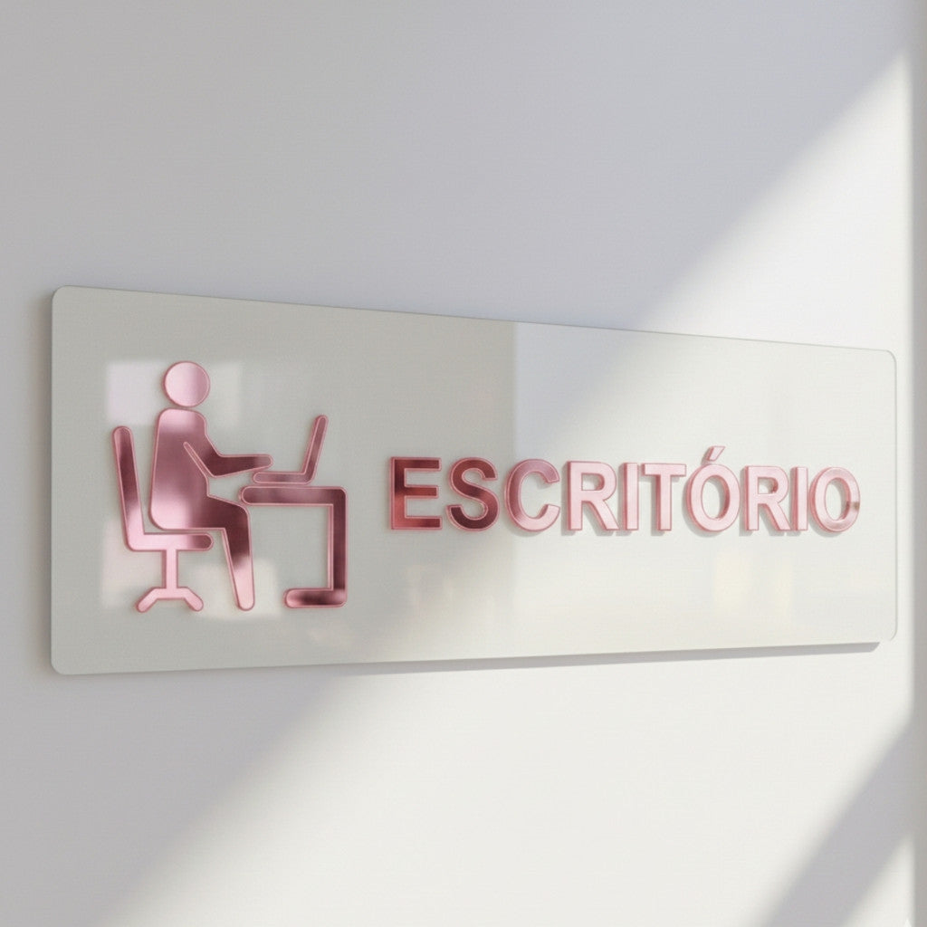 Sinalização Escritório Placa Porta Parede Indicação Empresa Minimalista Espelhado Sala