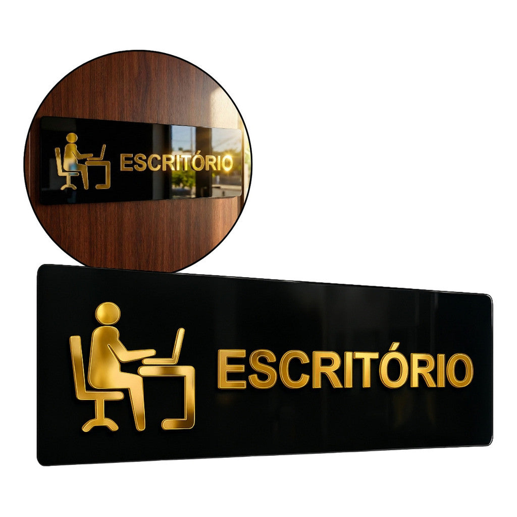 Sinalização Escritório Placa Porta Parede Indicação Empresa Minimalista Espelhado Sala