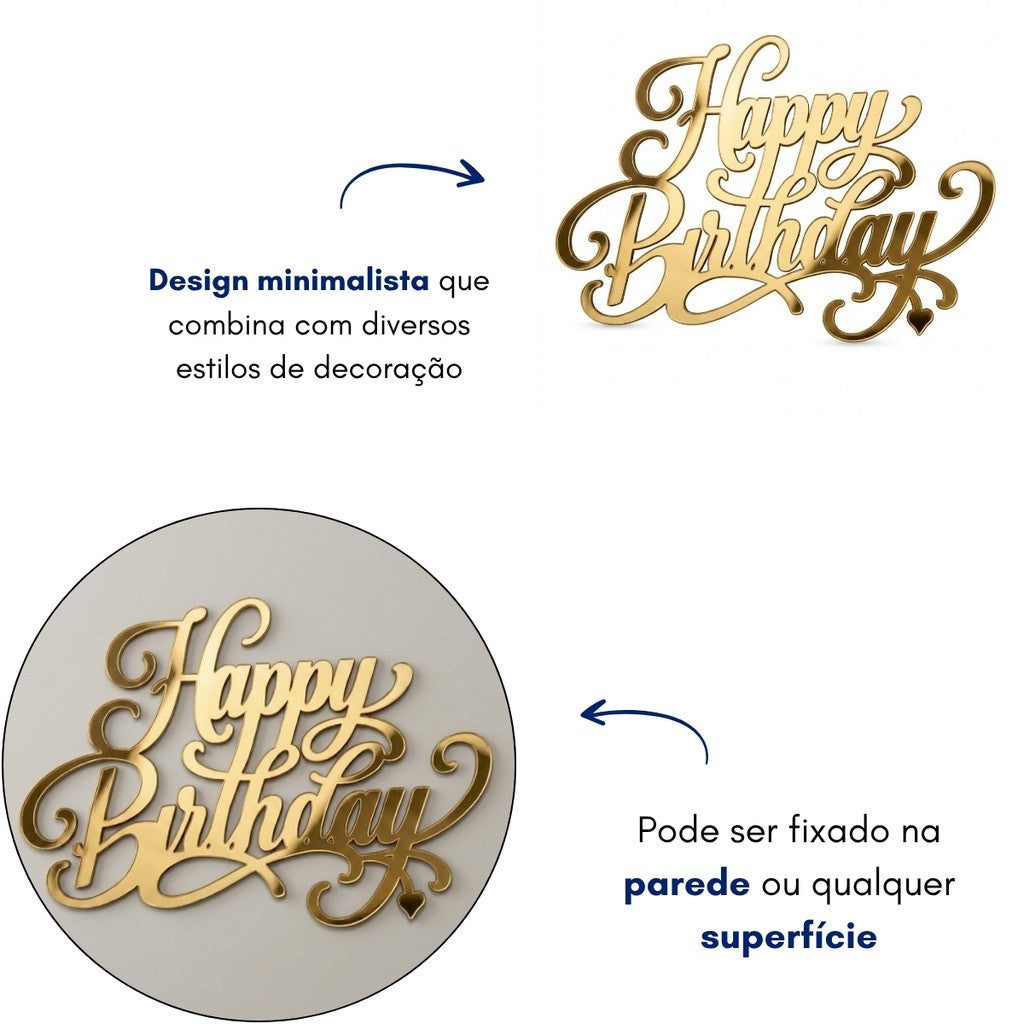 Palavra Happy Birthday Topper Bolo Placa Parede Aniversario Festa