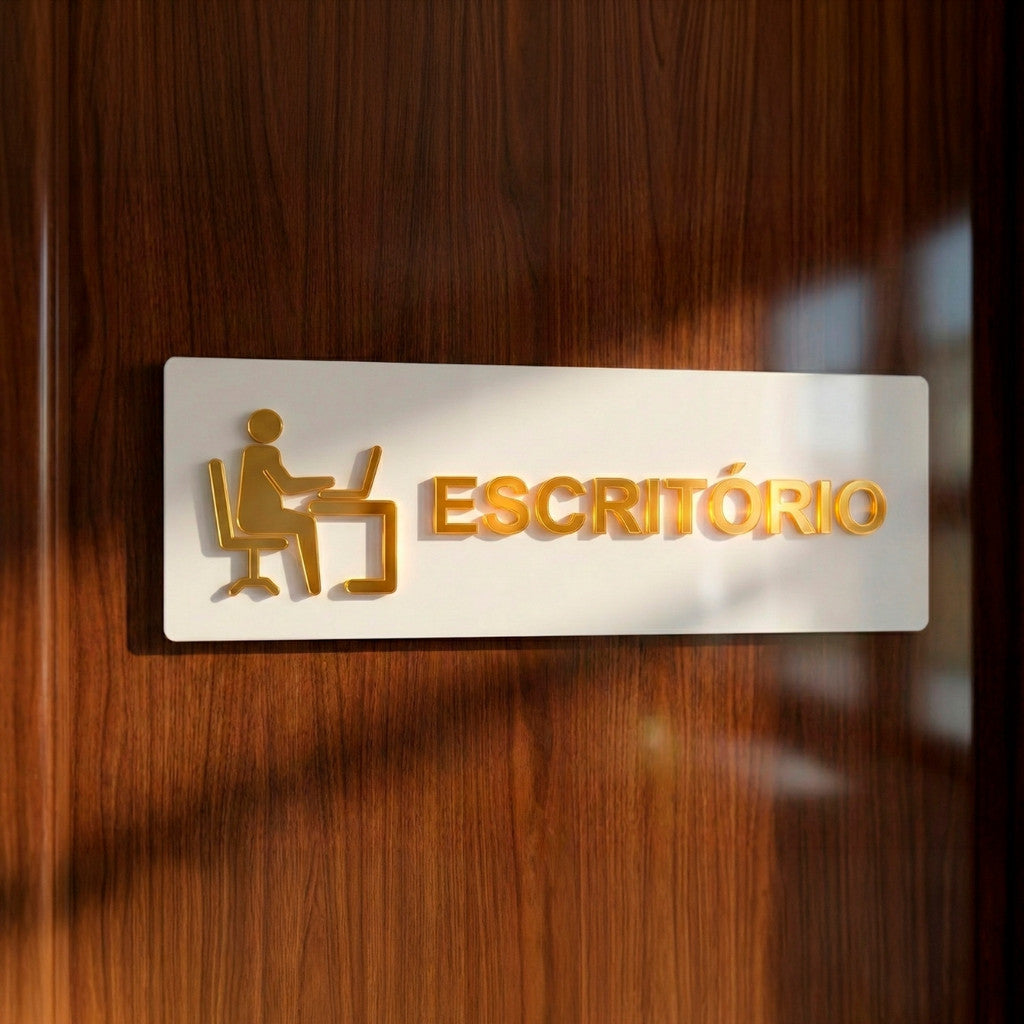 Sinalização Escritório Placa Porta Parede Indicação Empresa Minimalista Espelhado Sala