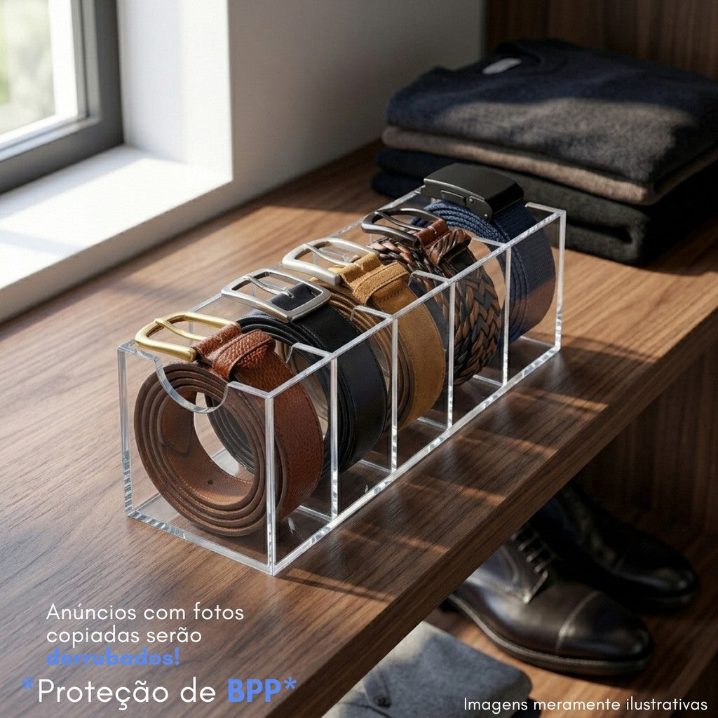 Suporte Expositor 5 Cintos Organizador Divisórias Armário Closet Loja Balcão Organizar