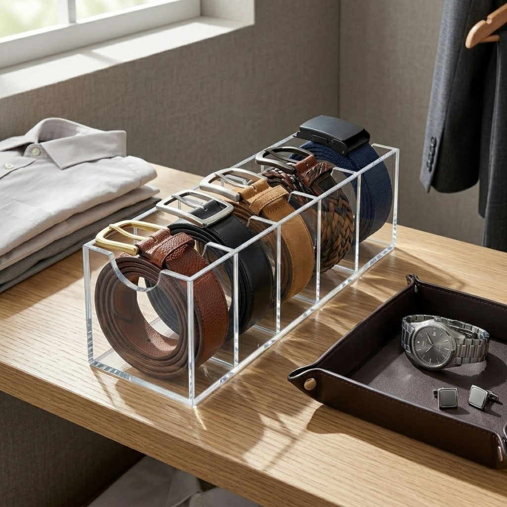 Suporte Expositor 5 Cintos Organizador Divisórias Armário Closet Loja Balcão Organizar