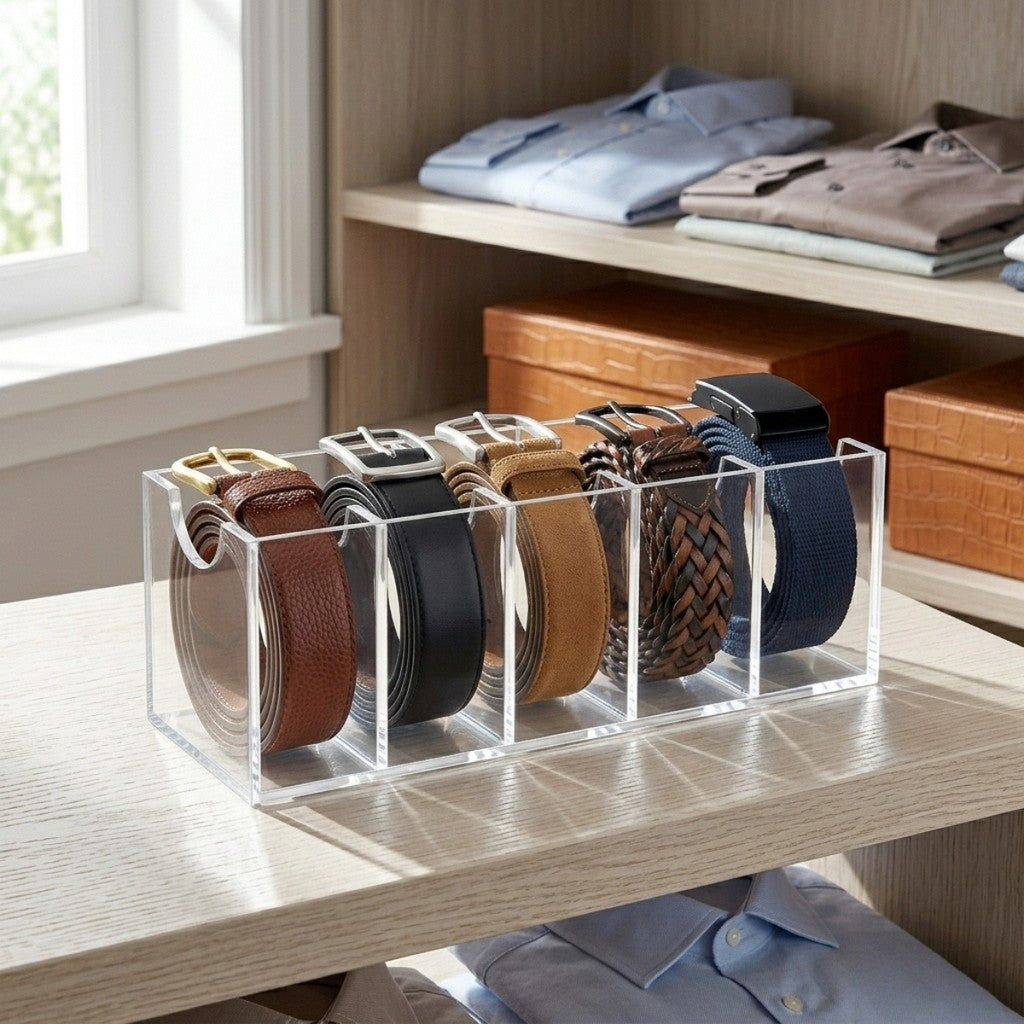 Suporte Expositor 5 Cintos Organizador Divisórias Armário Closet Loja Balcão Organizar