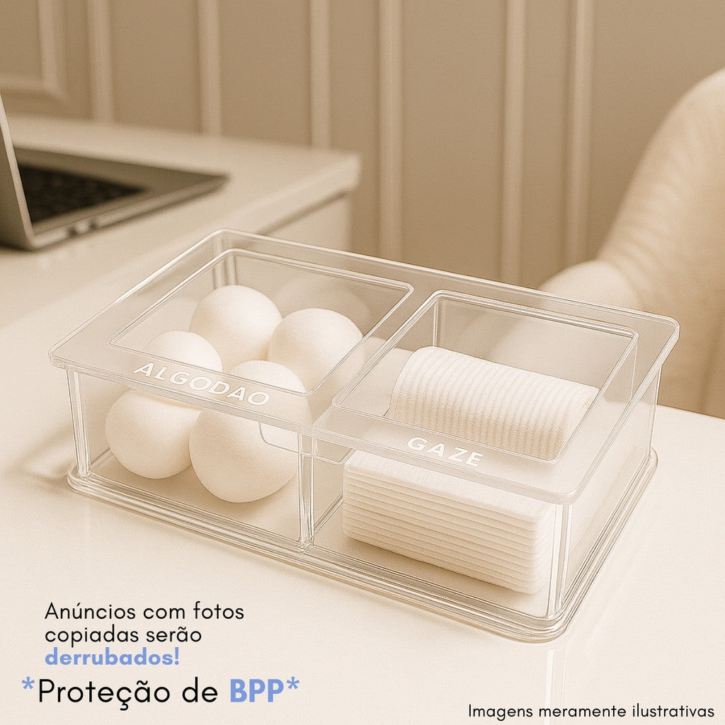 Guarda Algodão Gaze Divisórias Porta Mantimentos Caixa Acrílico Hospital Bancada