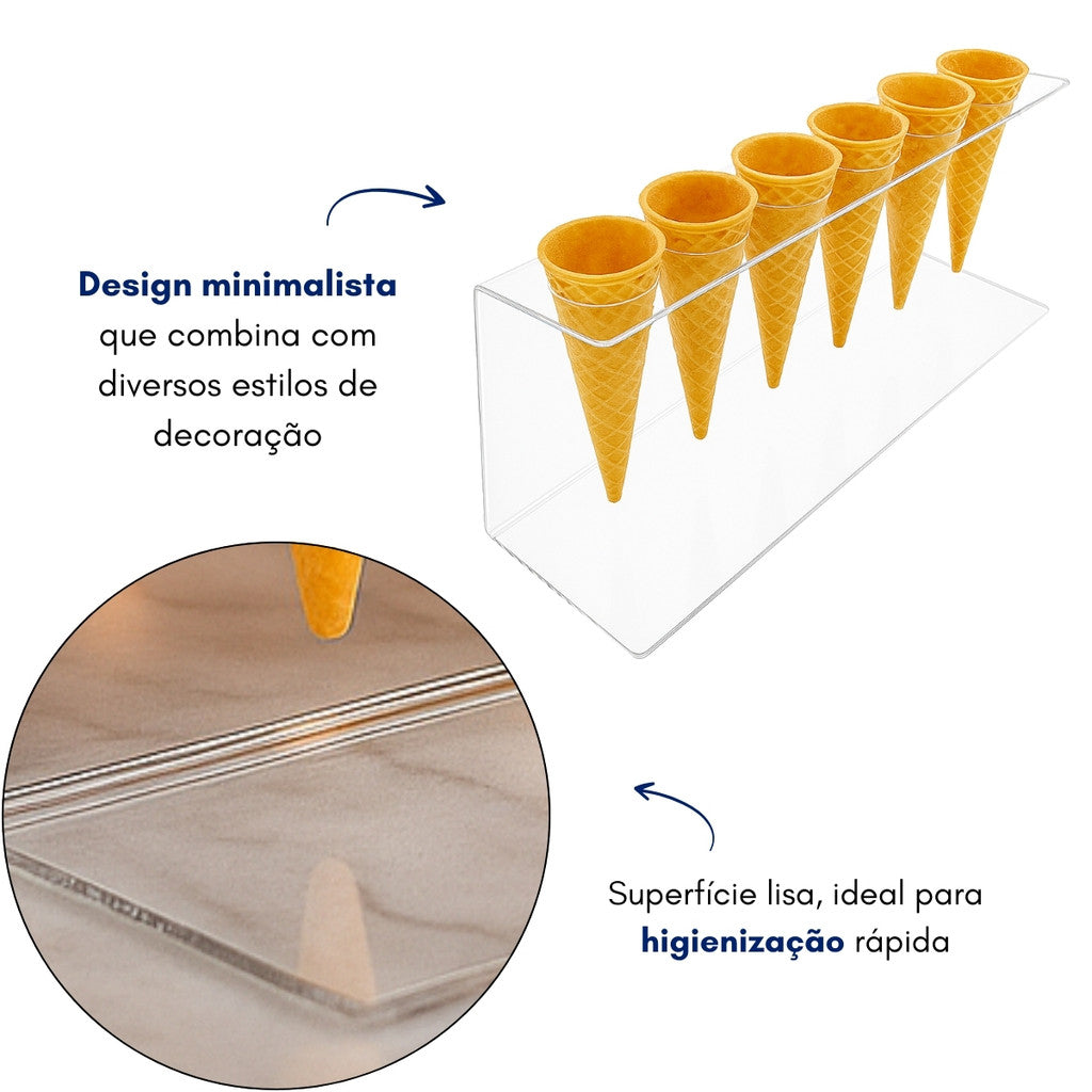 Suporte Expositor Temaki Sorvete Acrilico Cristal 6 Cones