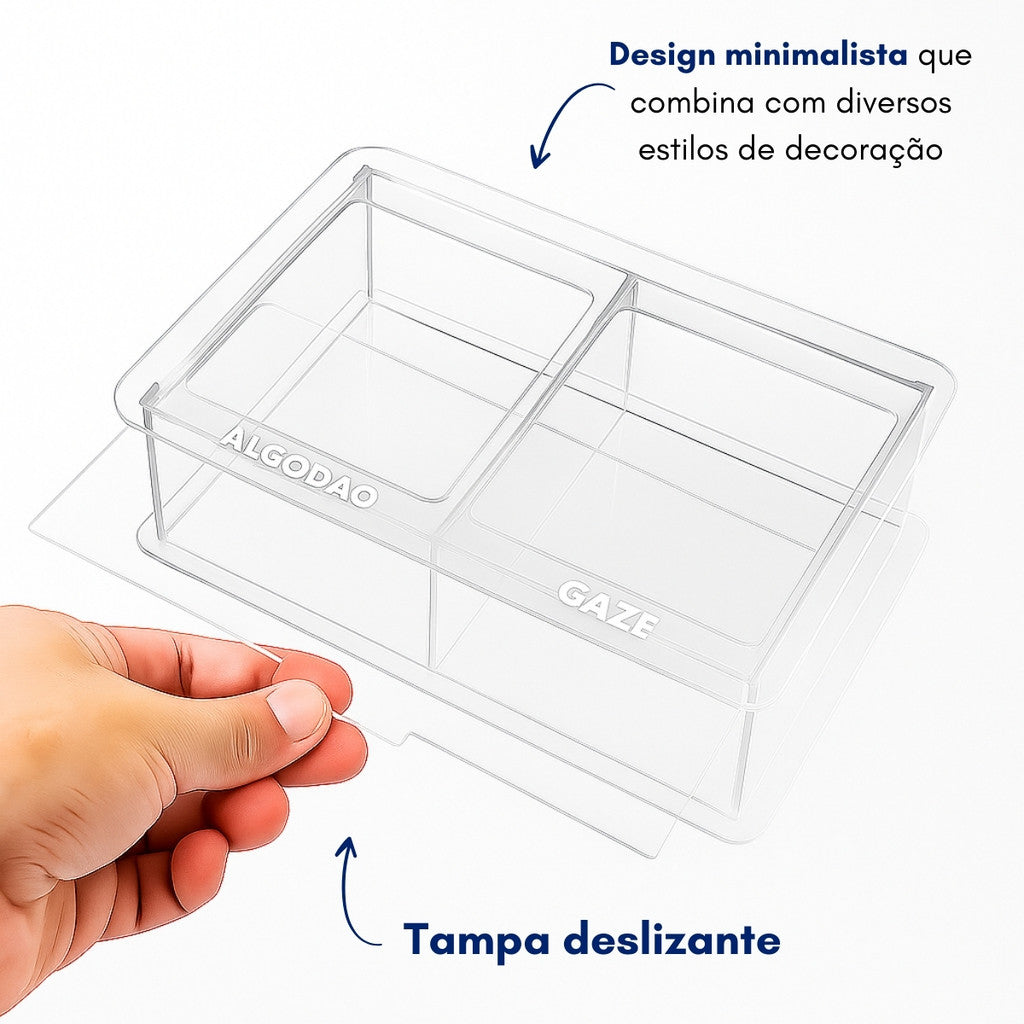 Guarda Algodão Gaze Divisórias Porta Mantimentos Caixa Acrílico Hospital Bancada