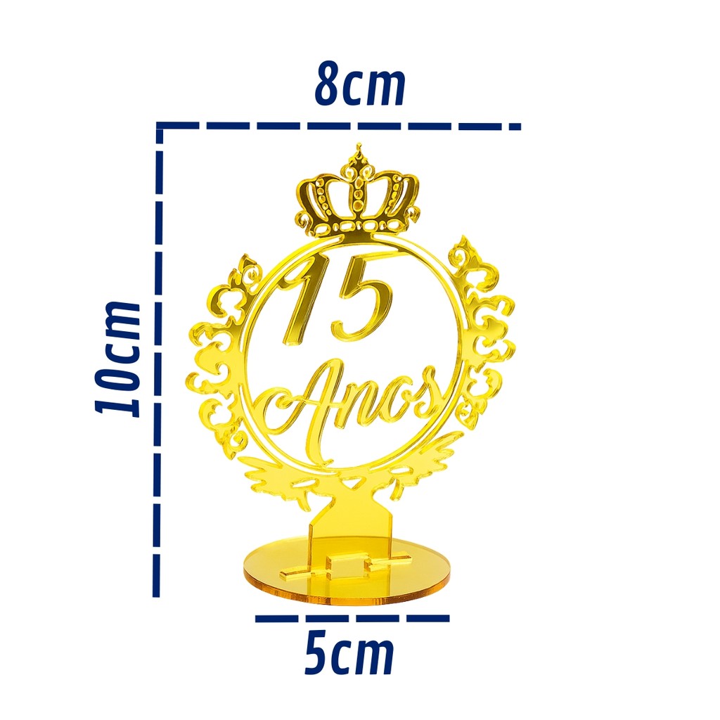 Kit 10 Topo Bolo Centro Mesa 15 Anos Festa Debutante Dourado Coroa Decoração Princesa