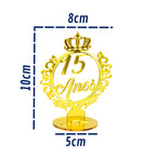 Kit 5 Topo Bolo Centro Mesa 15 Anos Festa Debutante Dourado Coroa Decoração Princesa