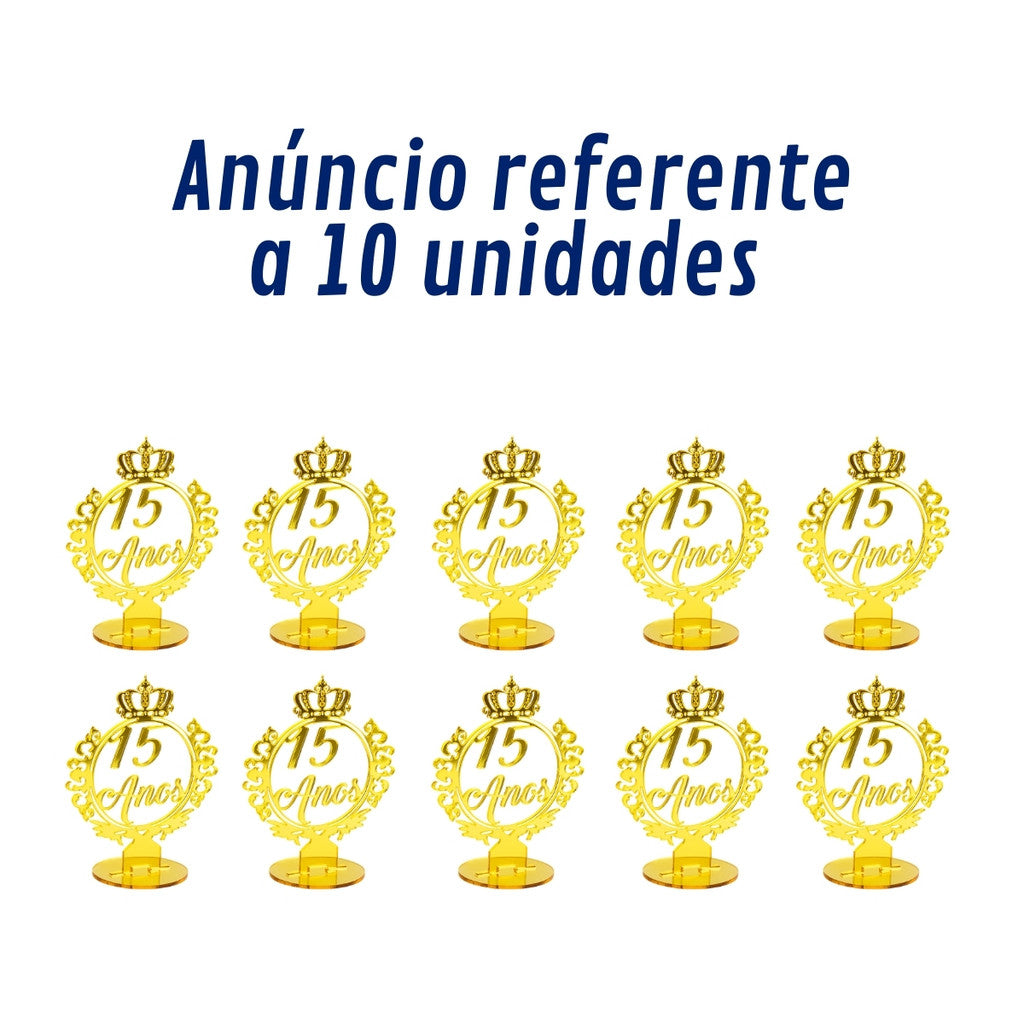 Kit 10 Topo Bolo Centro Mesa 15 Anos Festa Debutante Dourado Coroa Decoração Princesa