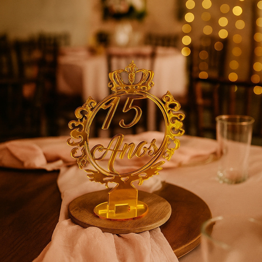 Kit 5 Topo Bolo Centro Mesa 15 Anos Festa Debutante Dourado Coroa Decoração Princesa