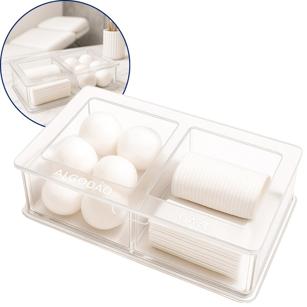 Guarda Algodão Gaze Divisórias Porta Mantimentos Caixa Acrílico Hospital Bancada