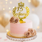 Kit 10 Topo Bolo Centro Mesa 15 Anos Festa Debutante Dourado Coroa Decoração Princesa