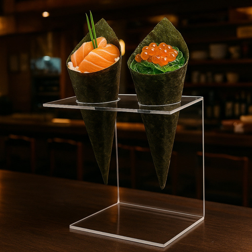 Suporte Expositor Temaki Casquinha Sorvete Acrilico Cristal 2 Cones Apoiador Aparador