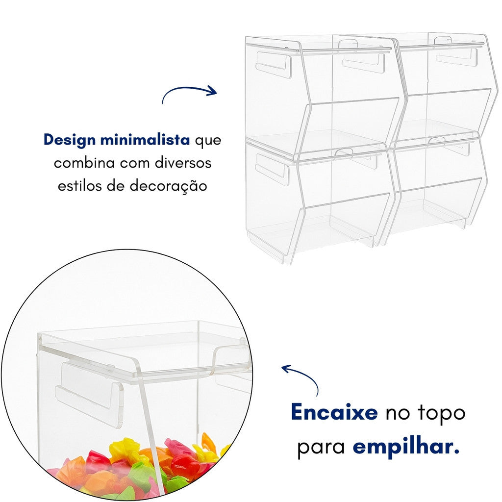 Baleiro 4 Pçs Doces Balas Display Balcão Bancada Expositor Acrílico Transparente Lojas