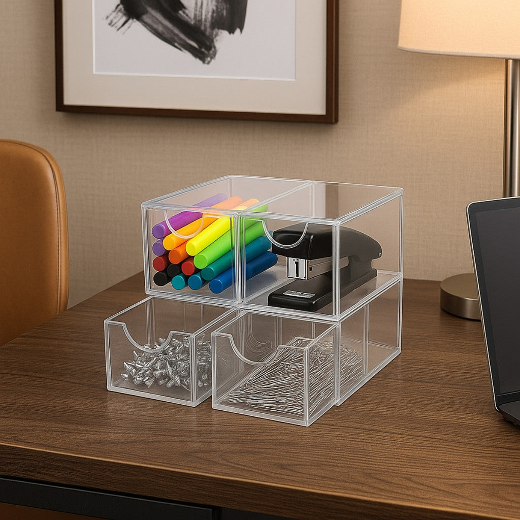 Caixa Objetos Acrilico Gaveta Kit 4 espacos