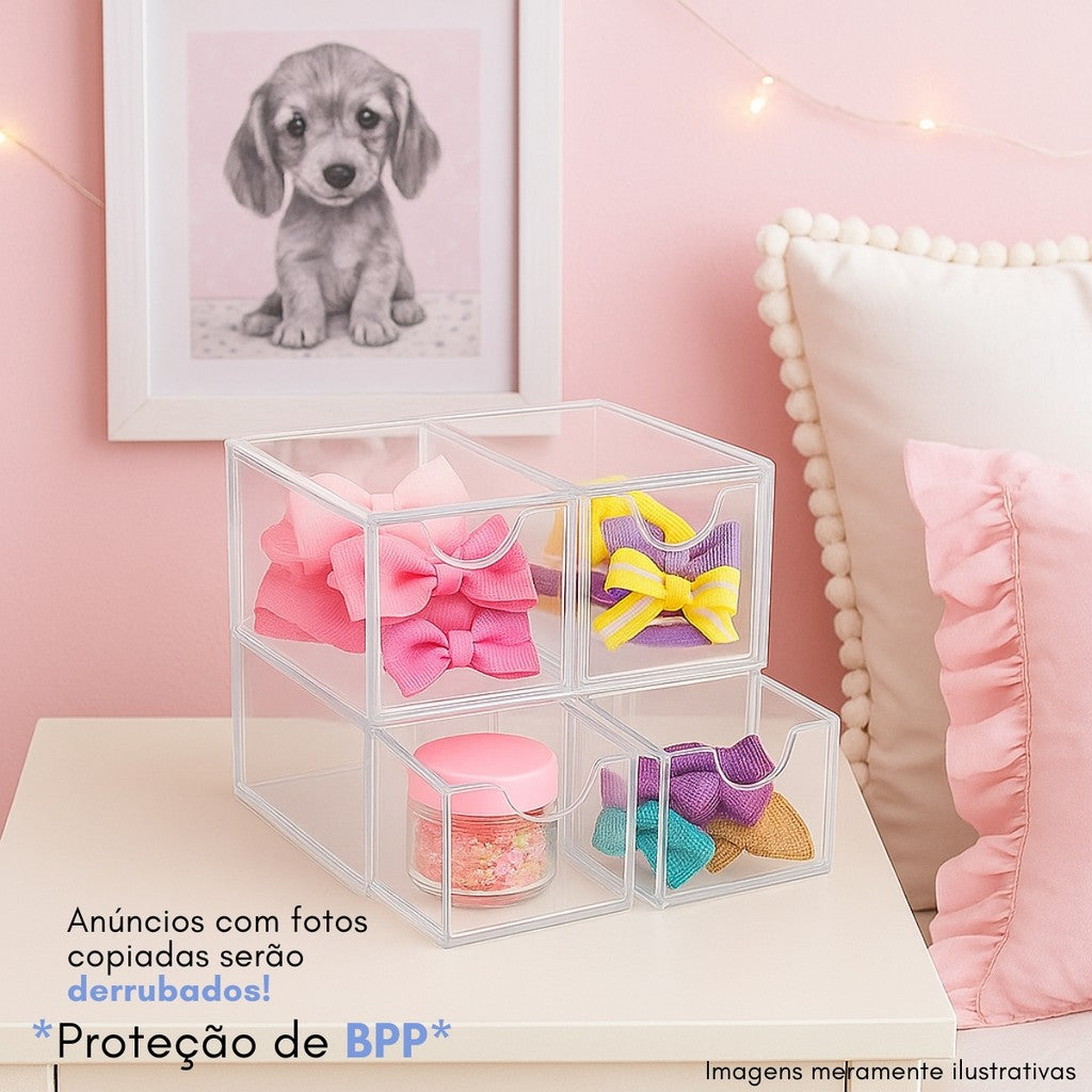 Caixa Objetos Acrilico Gaveta Kit 4 espacos