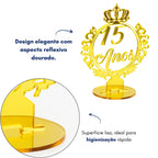 Kit 15 Topo Bolo Centro Mesa 15 Anos Festa Debutante Dourado Coroa Decoração Princesa