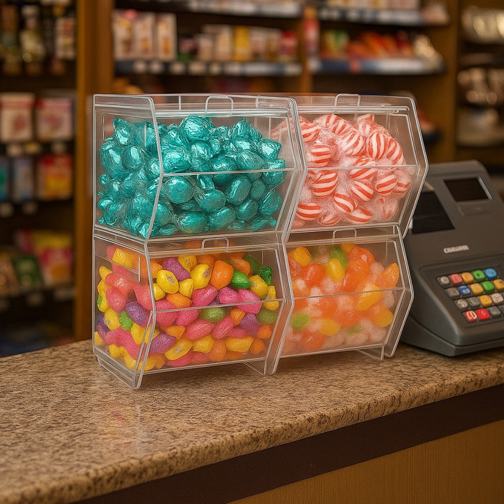Baleiro 4 Pçs Doces Balas Display Balcão Bancada Expositor Acrílico Transparente Lojas