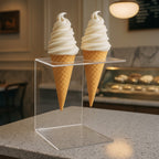 Suporte Expositor Temaki Casquinha Sorvete Acrilico Cristal 2 Cones Apoiador Aparador