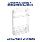 Organizador Shampoo Banheiro Box Ventosa Três Prateleiras Suporte Transparente Parede Sem Furos Higiene Cosméticos Condicionador Sabonete Esponja