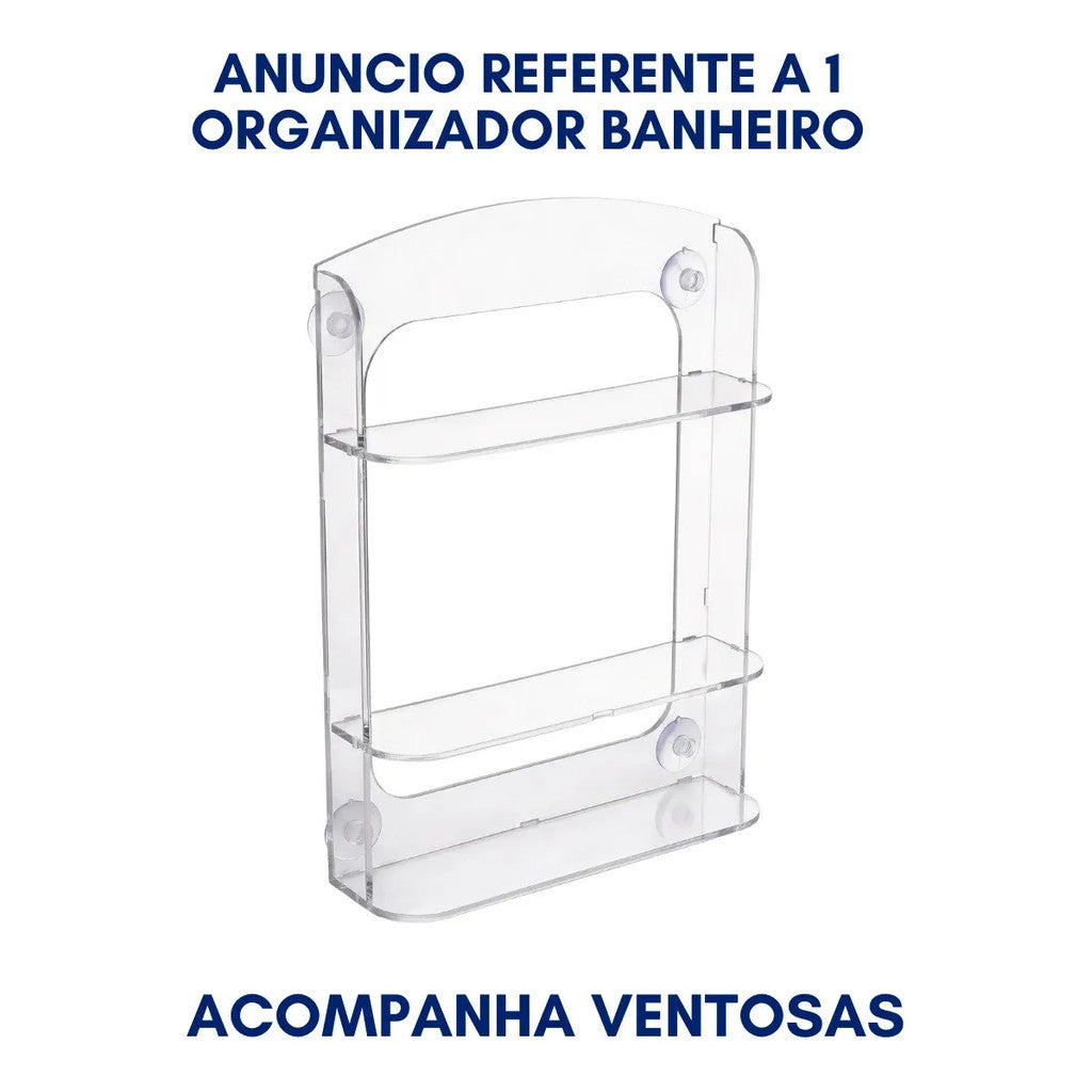 Organizador Shampoo Banheiro Box Ventosa Três Prateleiras Suporte Transparente Parede Sem Furos Higiene Cosméticos Condicionador Sabonete Esponja