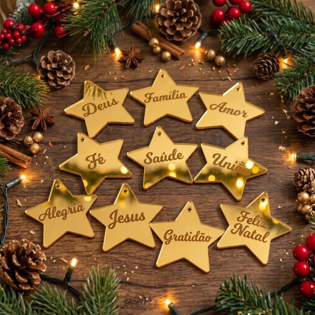 10 Estrelas Aplique Pçs Feliz Natal 6cm Dourado