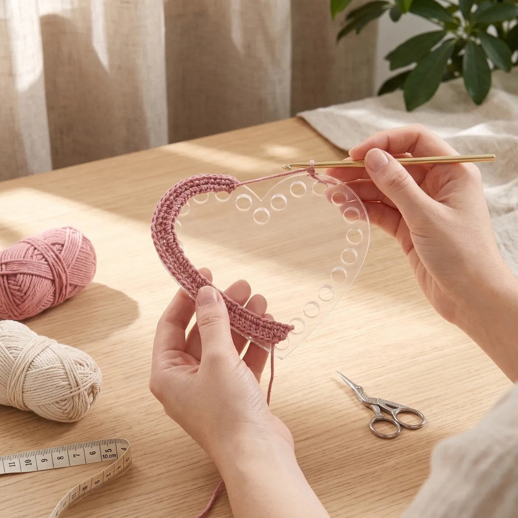 Base Coração Crochê Cesto Transparente Furos Artesanato Decoração Costura