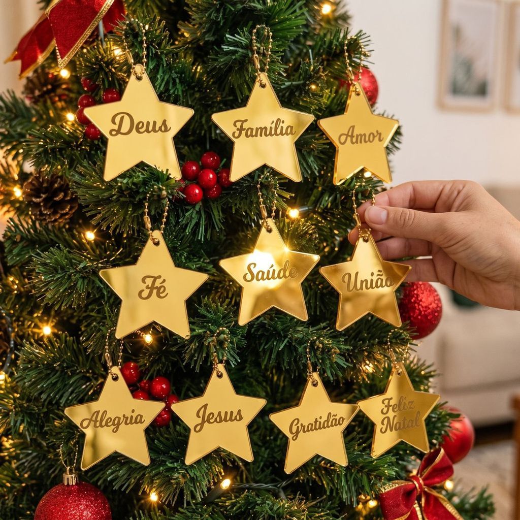10 Estrelas Aplique Pçs Feliz Natal 6cm Dourado
