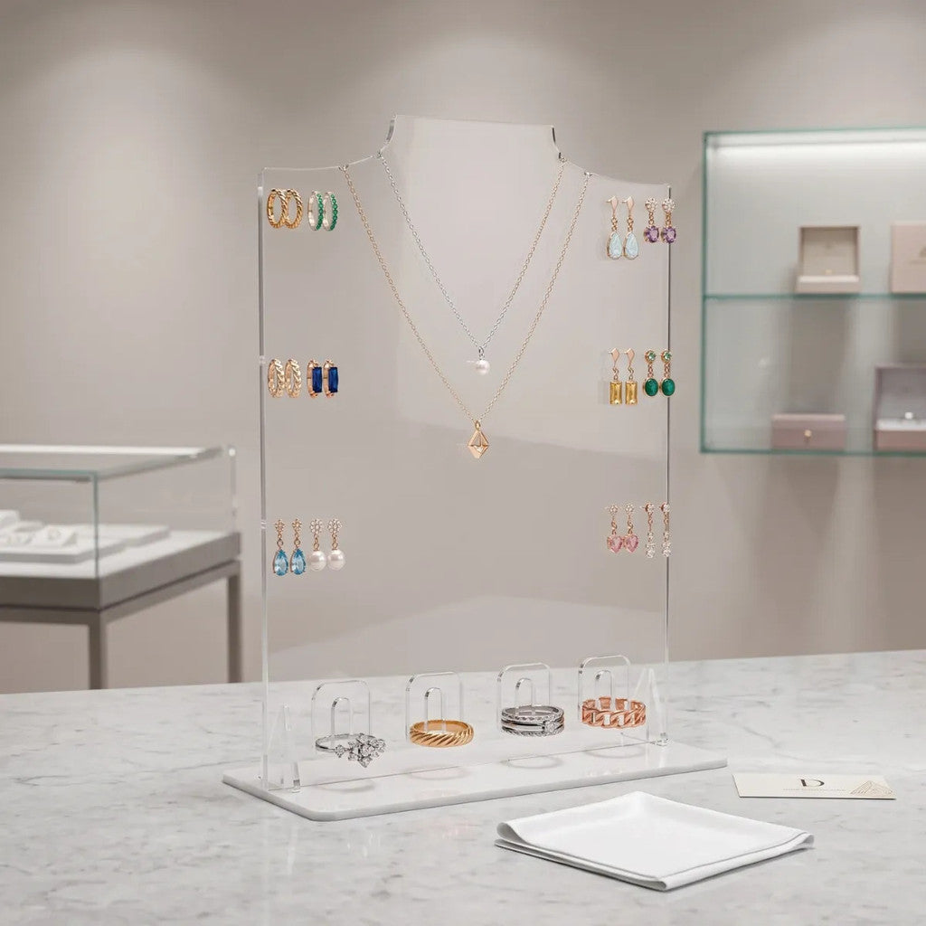 Expositor Joias Colares Brincos Aneis Vitrine Loja Suporte Organizador