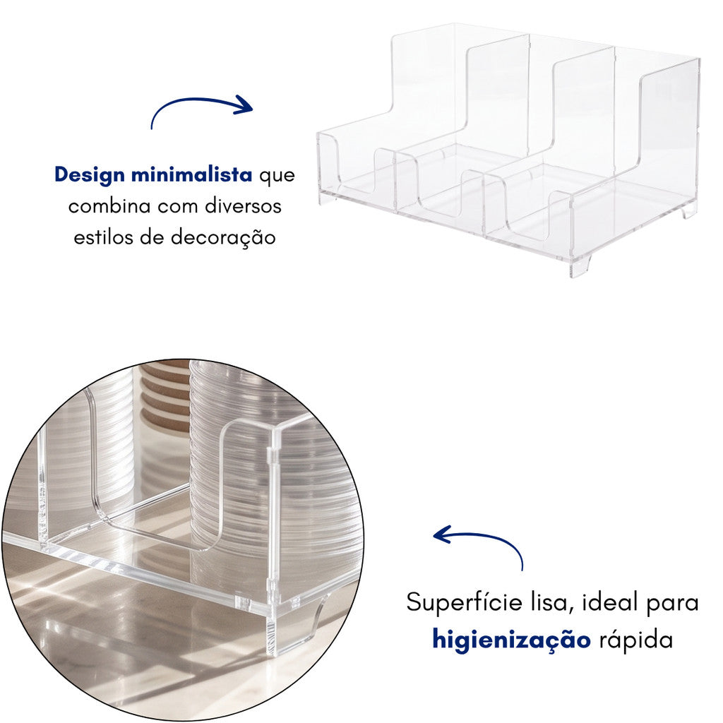 Organizador Porta Copos Bancada 3 Nichos Cafeteria Bar