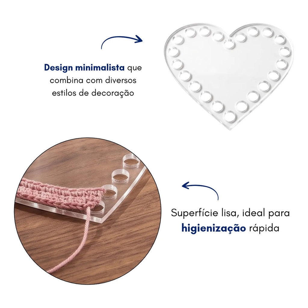 Base Coração Crochê Cesto Transparente Furos Artesanato Decoração Costura