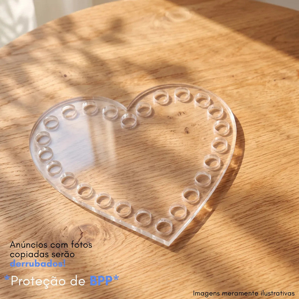 Base Coração Crochê Cesto Transparente Furos Artesanato Decoração Costura