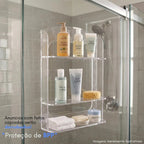 Organizador Shampoo Banheiro Box Ventosa Três Prateleiras Suporte Transparente Parede Sem Furos Higiene Cosméticos Condicionador Sabonete Esponja