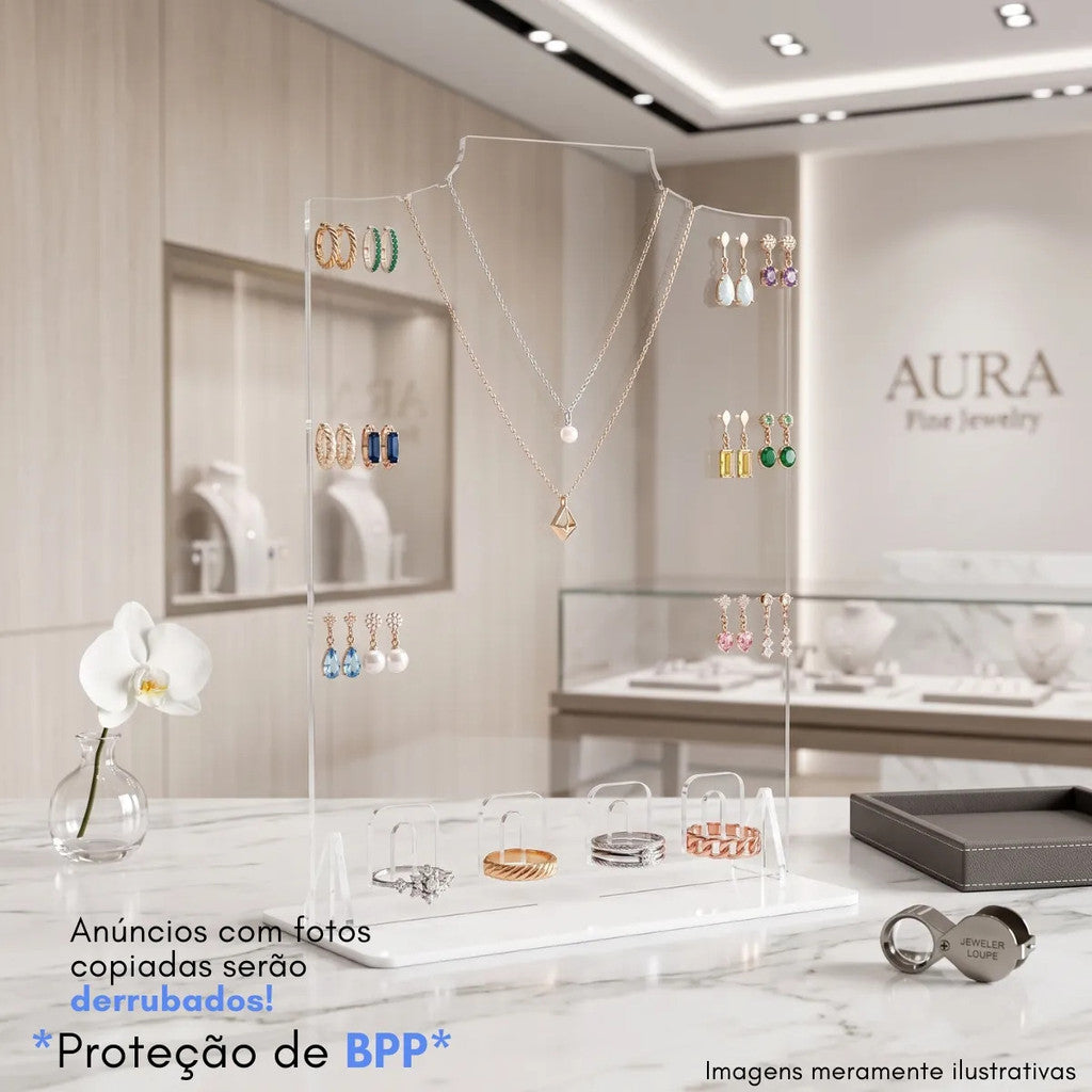 Expositor Joias Colares Brincos Aneis Vitrine Loja Suporte Organizador