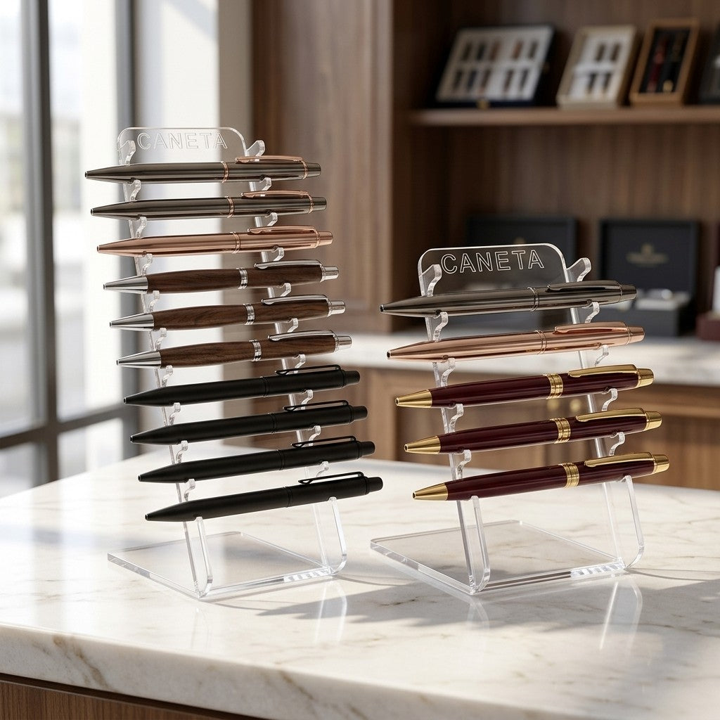 Expositor Canetas Suporte Mesa Papelaria Organizador Display Lojas Mostruário Coleção