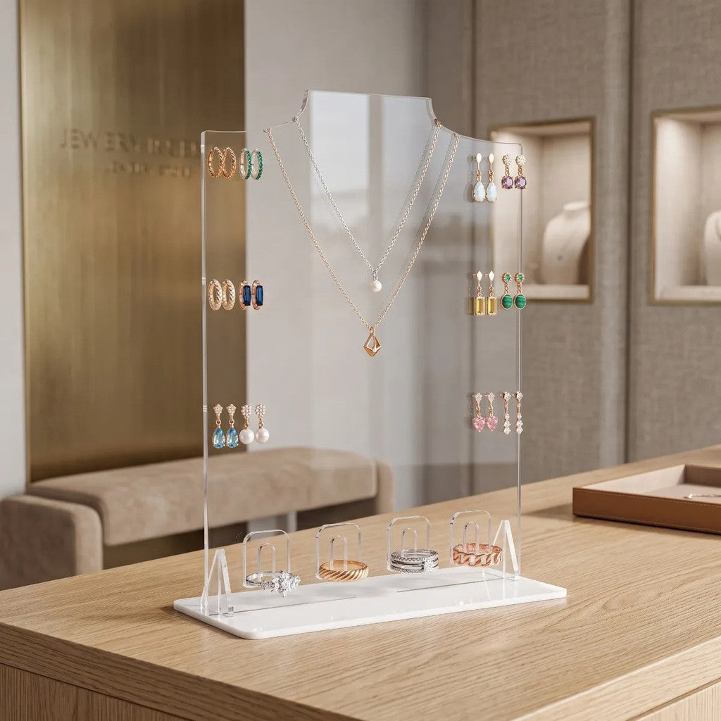 Expositor Joias Colares Brincos Aneis Vitrine Loja Suporte Organizador