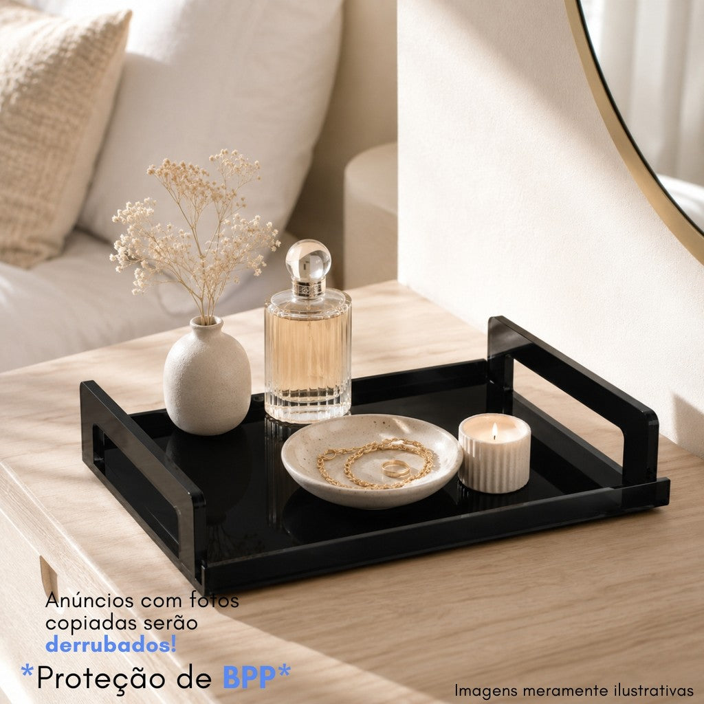Bandeja Organizadora Decorativa Transparente Retangular Café