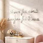 Aplique Letreiro Nunca Foi Sorte Decor Espelho 39cm Placa