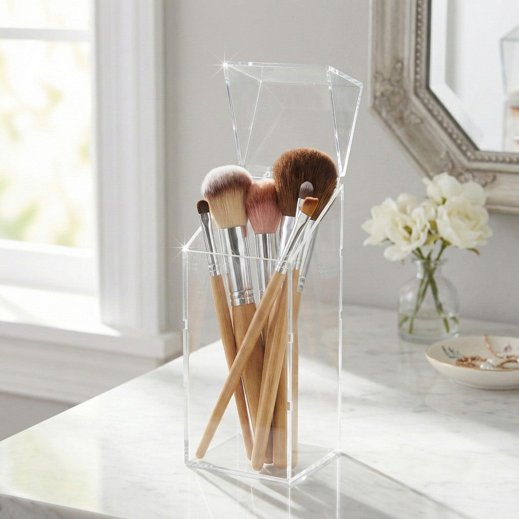 Organizador Maquiagem Porta Pincel Tampa Suporte Penteadeira Cosmético Estojo Batom Caixa