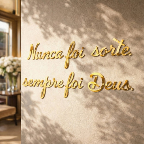 Aplique Letreiro Nunca Foi Sorte Decor Espelho 39cm Placa