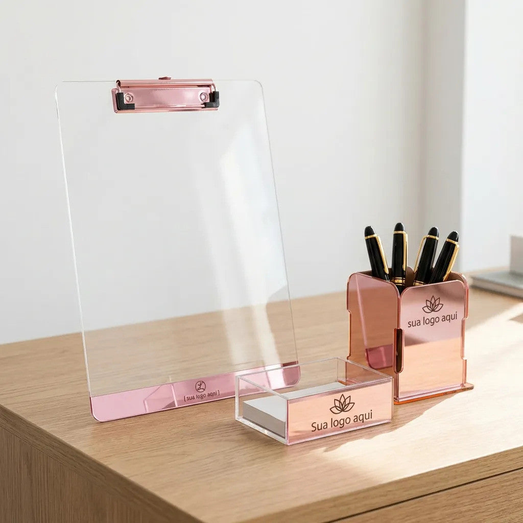 Kit Escritório Personalizado Prancheta Porta Caneta Cartões Clínica Consultório Médico