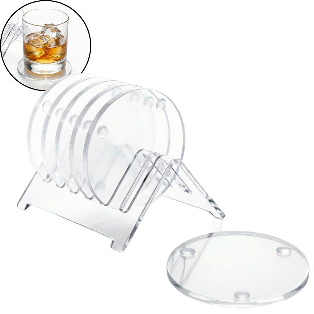 Jogo 6 Bolachas Porta Copo Acrílico Redondo Suporte
