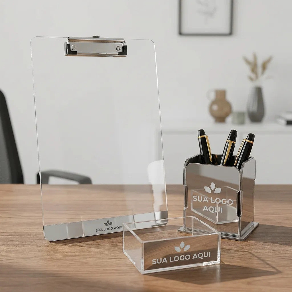 Kit Escritório Personalizado Prancheta Porta Caneta Cartões Clínica Consultório Médico