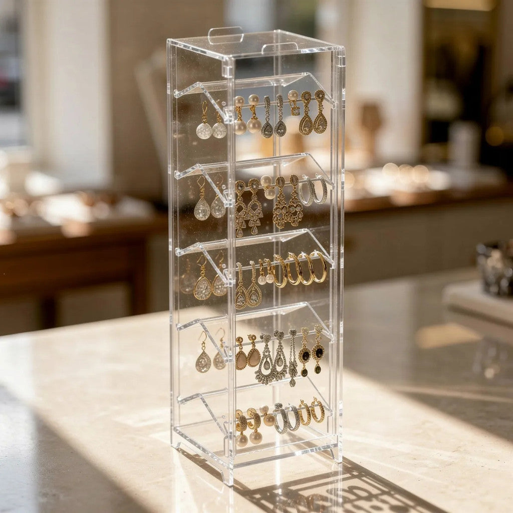 Suporte Organizador Brinco 5 Andares Expositor Display Loja 40 Pçs Piercings Tampa Bancada