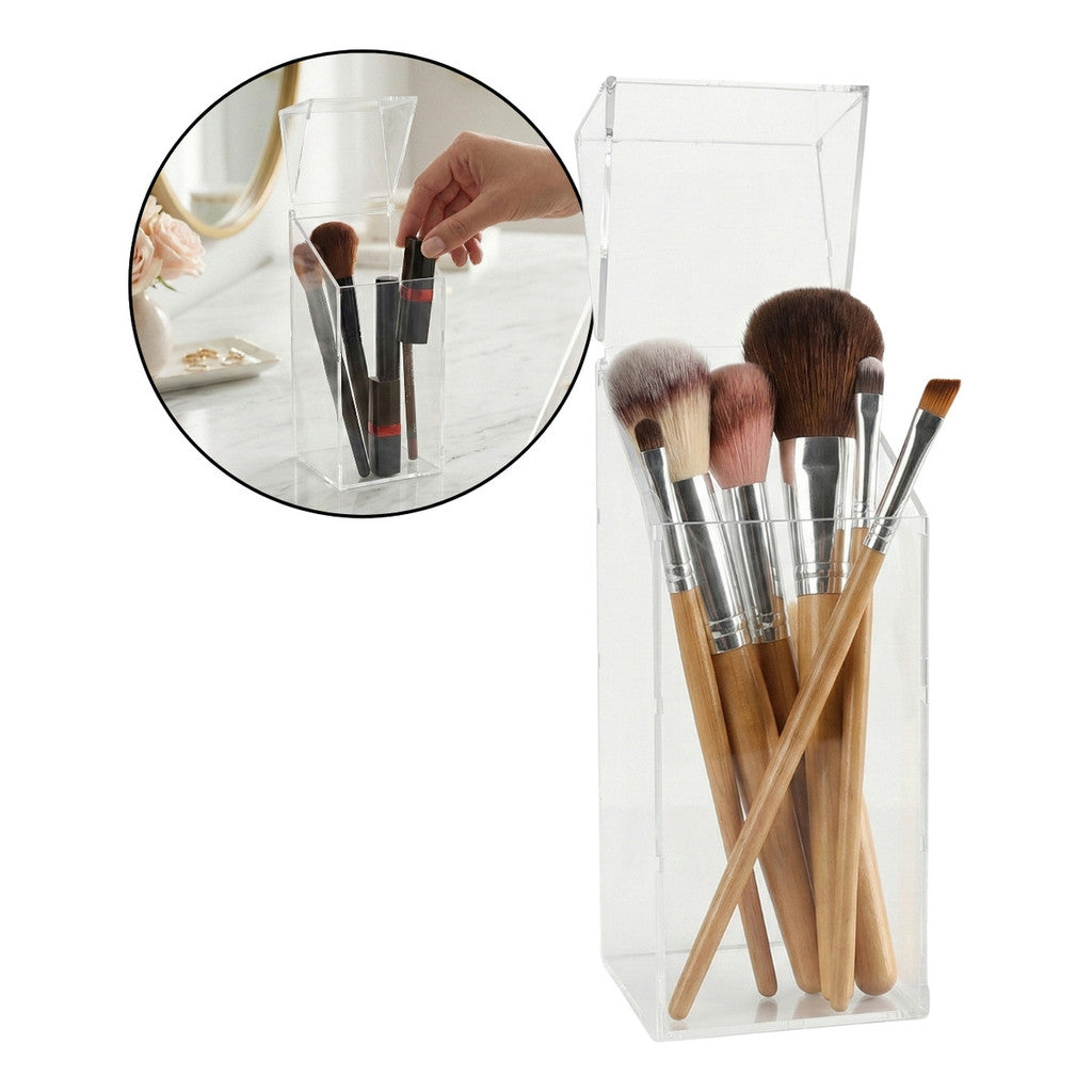 Organizador Maquiagem Porta Pincel Tampa Suporte Penteadeira Cosmético Estojo Batom Caixa