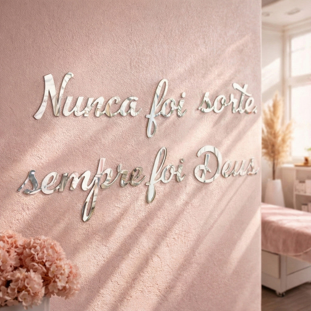 Aplique Letreiro Nunca Foi Sorte Decor Espelho 39cm Placa